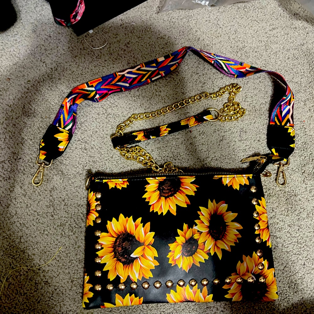 Sunflower crossbody purse with two straps